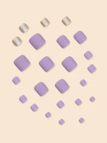 使用24入組短方形紫色磨砂閃光假腳趾甲和1入組腳趾甲銼刀和1張膠帶立即升級您造型 - 彩色 - 查看 3