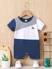 Baby Boy Colourblock Dinosaur Print Tee Romper - Multicolor - View 1