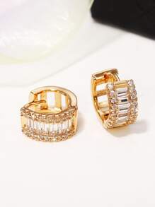 1對魅力四射方晶鋯石裝飾圓耳環適用於女士日常裝飾 - 金黃色 - 查看 4