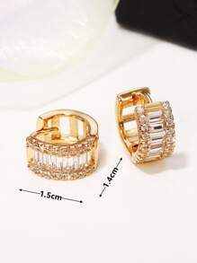 1對魅力四射方晶鋯石裝飾圓耳環適用於女士日常裝飾 - 金黃色 - 查看 6