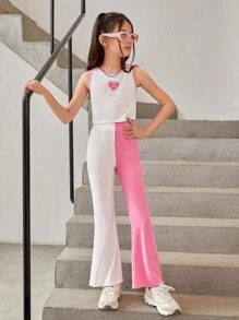 SHEIN Bộ hai mảnh Gái Thêu Gân đan Khối Màu Tim Giải trí - Nhiều màu - Xem 5