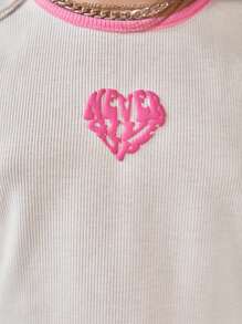 SHEIN Bộ hai mảnh Gái Thêu Gân đan Khối Màu Tim Giải trí - Nhiều màu - Xem 6