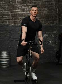 Manfinity Sport Corelite Conjunto deportivo con gráfico de lema para hombre, traje atlético, conjunto de chándal para entrenamiento, top transpirable para gimnasio - Negro - Ver 4