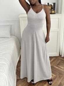 Slaydiva Đầm Túi màu trơn Giải trí - Màu Xám nhạt - Xem 4