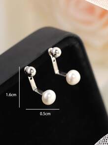 人造珍珠裝飾耳釘 - 銀色 - 查看 3