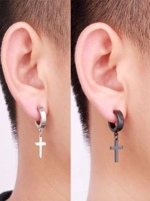 Fashionable And Popular 2pairs/set Men Cross Drop Earrings Stainless Steel Punk Hip Pop Style For Jewelry Gift And For A Stylish Look