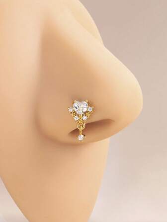 Stainless Steel Cubic Zirconia Heart Decor Nose Ring For Women & Girls