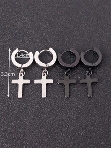 Fashionable And Popular 2pairs/set Men Cross Drop Earrings Stainless Steel Punk Hip Pop Style For Jewelry Gift And For A Stylish Look