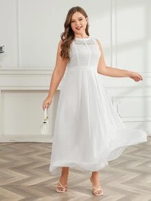 Vestido panel con encaje con fruncido - Blanco - Ver 4