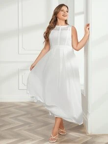 Vestido panel con encaje con fruncido - Blanco - Ver 5