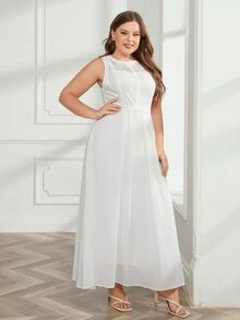 Vestido panel con encaje con fruncido - Blanco - Ver 6