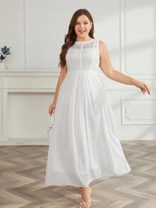 Vestido panel con encaje con fruncido - Blanco - Ver 7