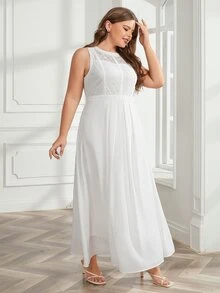 Vestido panel con encaje con fruncido - Blanco - Ver 8