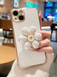 Viền thẳng Mạ điện Kim loại Hoa trà Hỗ trợ cổ điển Vỏ điện thoại di động - trắng - Xem 2