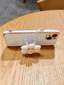 Viền thẳng Mạ điện Kim loại Hoa trà Hỗ trợ cổ điển Vỏ điện thoại di động - trắng - Xem 3