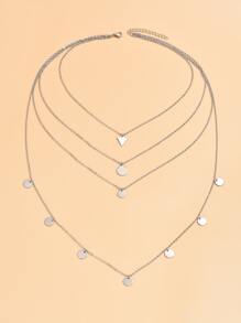 1pc Disc Decor Layered Chain Necklace, Stainless Steel Jewelry - Silver - View 2