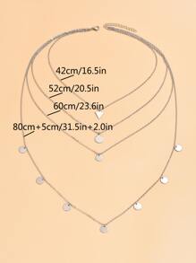 1pc Disc Decor Layered Chain Necklace, Stainless Steel Jewelry - Silver - View 5