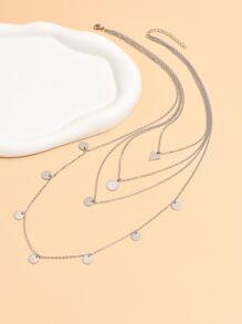 1pc Disc Decor Layered Chain Necklace, Stainless Steel Jewelry - Silver - View 4