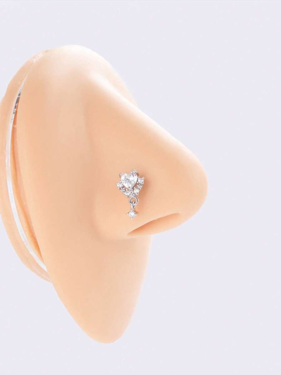 不銹鋼水鑽裝飾鼻釘適合女士和女孩 - 銀色 - 查看 1