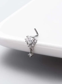 不銹鋼水鑽裝飾鼻釘適合女士和女孩 - 銀色 - 查看 2