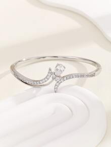 1 chiếc vòng tay bạc hình hoa đính đá Zirconia, quà tặng cho phụ nữ. - Bạc - Xem 2