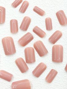 用24入組短方形裸色素色光澤假指甲和1張膠帶和1入組指甲銼升級您造型 - 彩色 - 查看 3