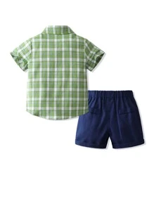 Đứa bé trai In kẻ sọc Nơ mặt trước Áo sơ mi & Quần short - Nhiều màu - Xem 2