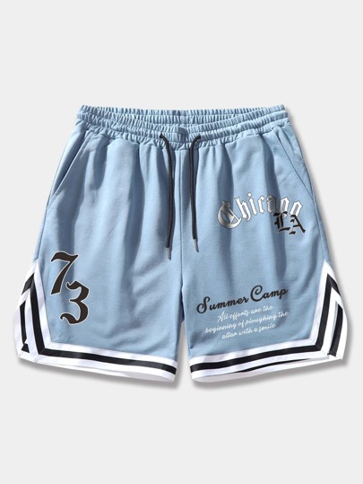 Prep Pantaloncini da basket da uomo con grafica con slogan, contorni a contrasto e vita con coulisse, adatto per la scuola