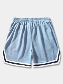 ROMWE MEN Prep Men Slogan Graphic Contrast Trim Drawstring Waist Basketball Shorts, School