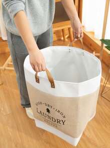 1入組織物洗衣籃,現代字母圖案雙把手洗衣籃 - 棕色 - 查看 4