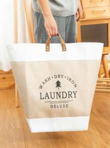 1入組織物洗衣籃,現代字母圖案雙把手洗衣籃 - 棕色 - 查看 5