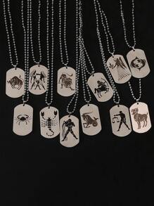 1入組時尚不銹鋼星座圖案幾何吊墜項鍊適合男士日常裝飾 - 銀色 - 查看 1