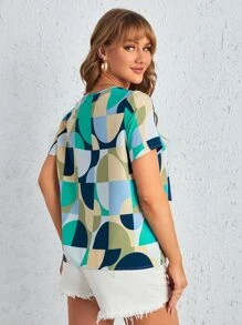 EMERY ROSE Blusa con estampado geométrico de cuello redondo - Multicolor - Ver 2