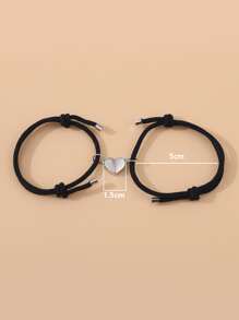 2入組女士磁吸米蘭式情侶愛心手鍊 - 黑色 - 查看 4