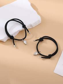 2入組女士磁吸米蘭式情侶愛心手鍊 - 黑色 - 查看 5