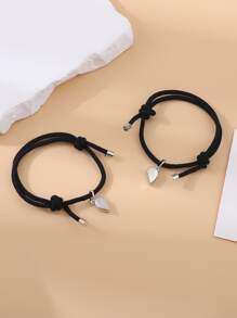 2入組女士磁吸米蘭式情侶愛心手鍊 - 黑色 - 查看 6