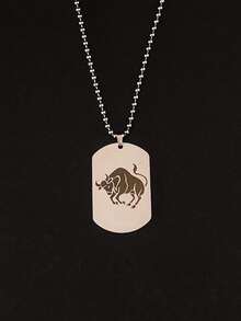 1入組時尚不銹鋼星座圖案幾何吊墜項鍊適合男士日常裝飾 - 銀色 - 查看 6