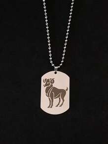 1入組時尚不銹鋼星座圖案幾何吊墜項鍊適合男士日常裝飾 - 銀色 - 查看 7