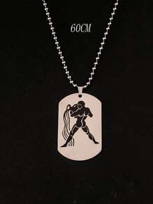 1入組時尚不銹鋼星座圖案幾何吊墜項鍊適合男士日常裝飾 - 銀色 - 查看 12