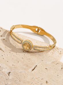 1入組時尚不銹鋼水鑽裝飾手鐲適用於女士日常裝飾 - 金黃色 - 查看 1