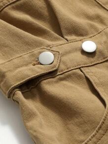 DAZY 翻蓋口袋前紐扣襯衫牛仔裙 - 卡其色 - 查看 3