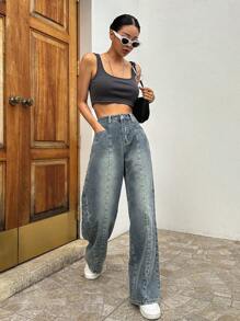 DAZY Wide Leg Jeans - Dark Wash - View 7