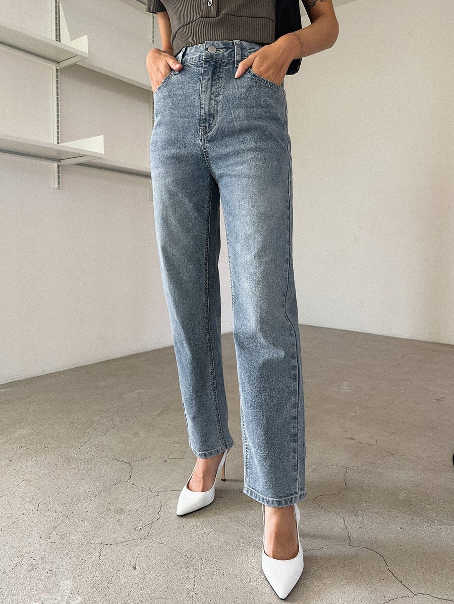 DAZY Denim mùa giặt Quần legging thẳng - Rửa nhẹ - Xem 1