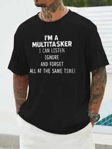 Manfinity Homme Men Plus Slogan Graphic Tee - Black - View 1