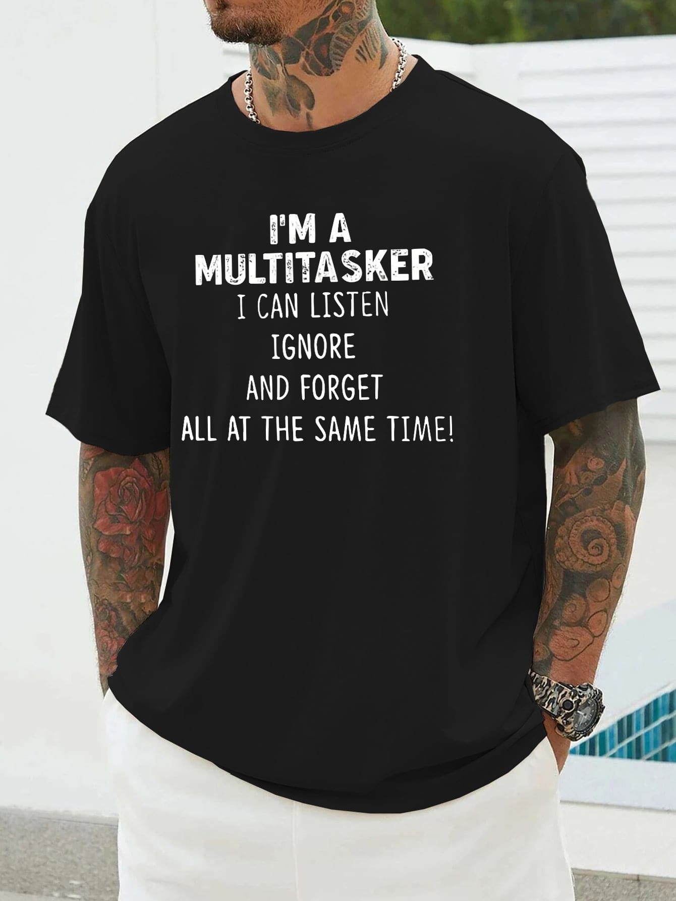 Manfinity Homme Men Plus Slogan Graphic Tee - Black - View 1