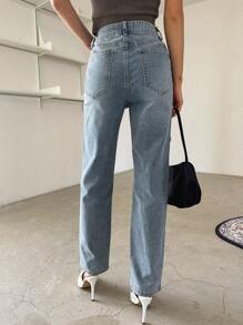 DAZY Denim mùa giặt Quần legging thẳng - Rửa nhẹ - Xem 4