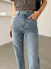 DAZY Denim mùa giặt Quần legging thẳng - Rửa nhẹ - Xem 7