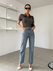DAZY Denim mùa giặt Quần legging thẳng - Rửa nhẹ - Xem 8