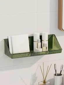 1pc Plastic Bathroom Storage Rack, Simple Green Punch-free Wall Mounted Shelving Storage Unit For Bathroom Laundry - Dark Green - View 4