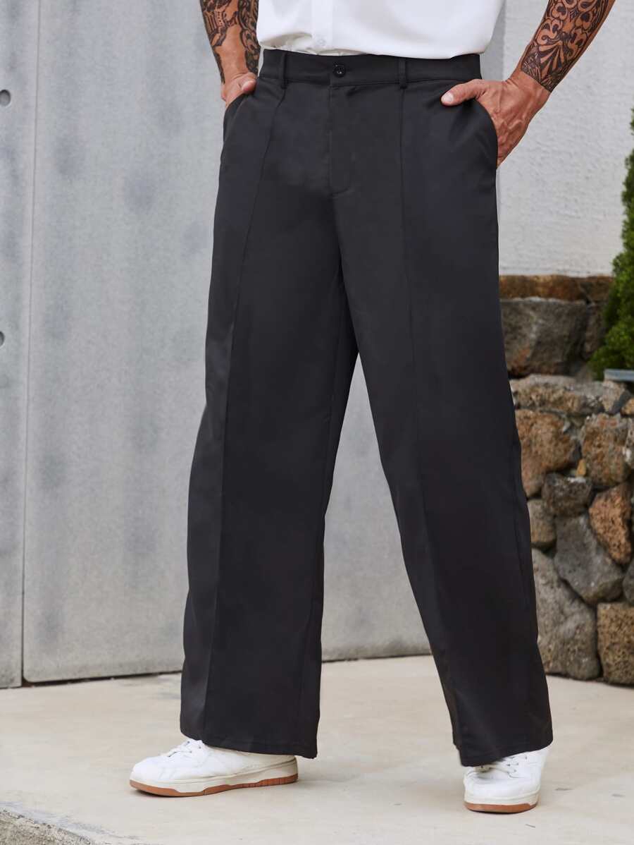 Manfinity Homme Men Slant Pocket Wide Leg Trousers - Black - View 1